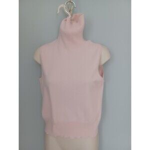 Vintage Cashmere Blend Sleeveless Turtleneck Sweater Pink Womens Sz M